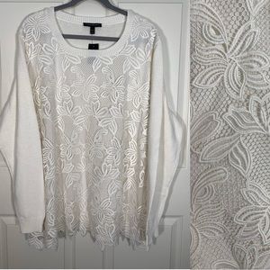 NWT Lane Bryant White Crochet Crewneck Long Sleeve Sweater 26/28